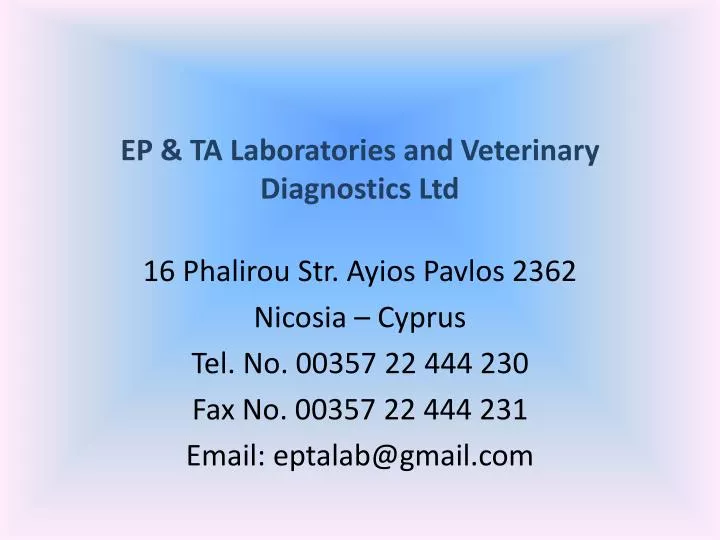 ep ta laboratories and veterinary diagnostics ltd