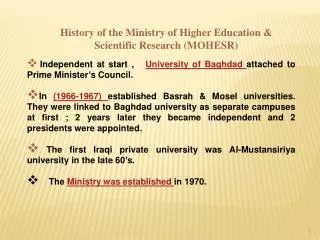 History of the Ministry of Higher Education &amp; Scientific Research (MOHESR)