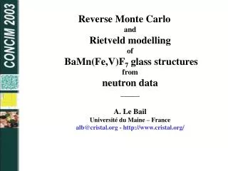 Content - Introduction - Experimental - Models ? - RDM modelling - RMC modelling from enlarged RDM models RMC modelling