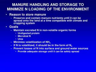 MANURE HANDLING AND STORAGE TO MINIMIZE N LOADING OF THE ENVIRONMENT