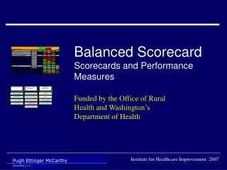 Balanced Scorecard Scorecards and Performance Measures