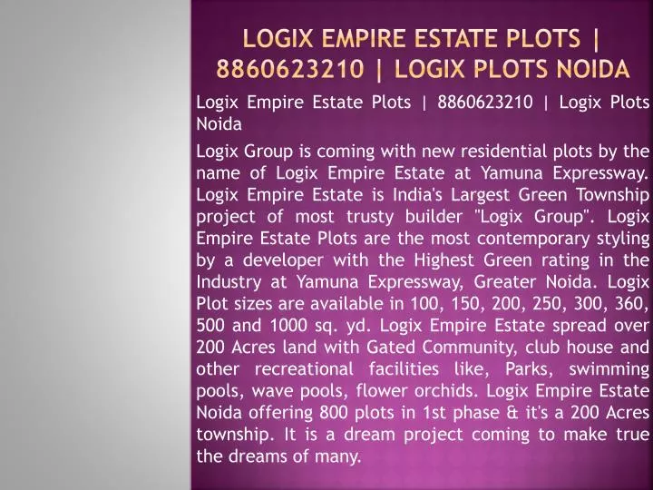 logix empire estate plots 8860623210 logix plots noida