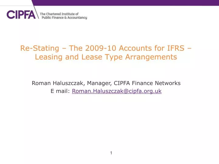 re stating the 2009 10 accounts for ifrs leasing and lease type arrangements