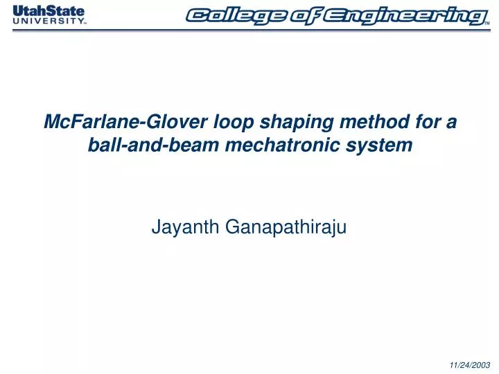 mcfarlane glover loop shaping method for a ball and beam mechatronic system