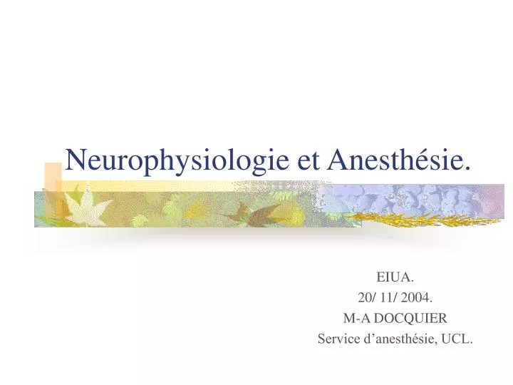 neurophysiologie et anesth sie