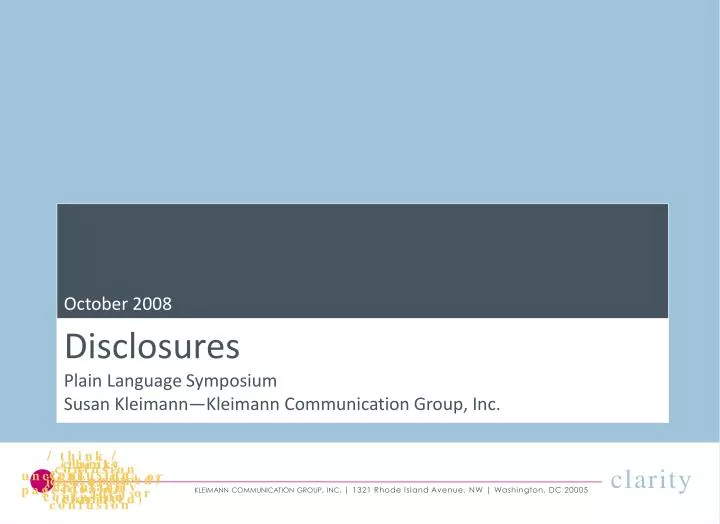 disclosures plain language symposium susan kleimann kleimann communication group inc