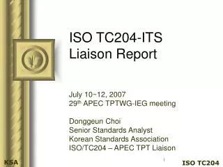 ISO TC204-ITS Liaison Report