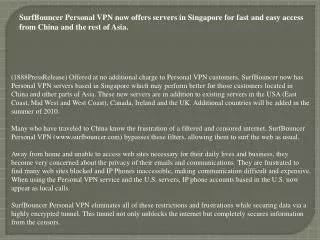 SurfBouncer Personal VPN now offers servers in Singapore for