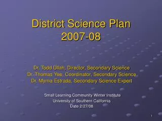 District Science Plan 2007-08