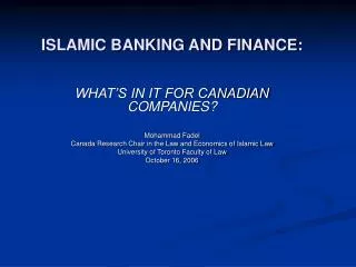 ISLAMIC BANKING AND FINANCE:
