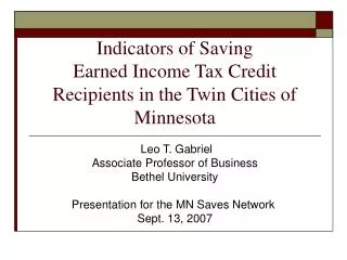 Indicators of Saving Earned Income Tax Credit Recipients in the Twin Cities of Minnesota