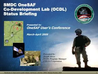 SMDC OneSAF Co-Development Lab (OCDL) Status Briefing