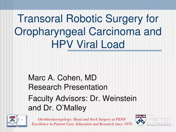 transoral robotic surgery for oropharyngeal carcinoma and hpv viral load
