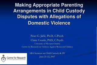 Making Appropriate Parenting Arrangements in Child Custody Disputes with Allegations of Domestic Violence