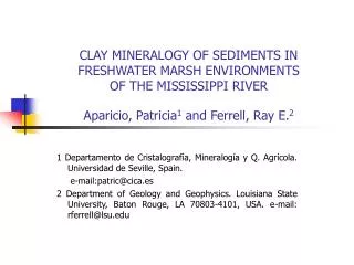 CLAY MINERALOGY OF SEDIMENTS IN FRESHWATER MARSH ENVIRONMENTS OF THE MISSISSIPPI RIVER Aparicio, Patricia 1 and Ferrel