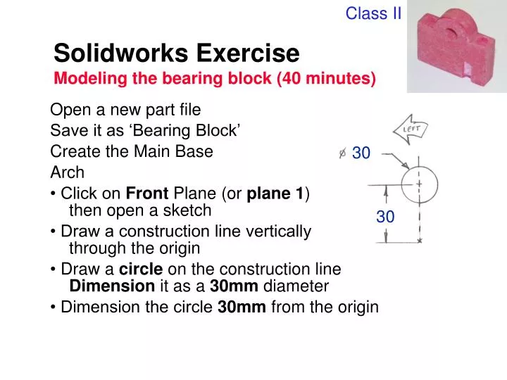 solidworks exercise modeling the bearing block 40 minutes