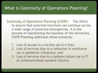 What is Continuity of Operations Planning?