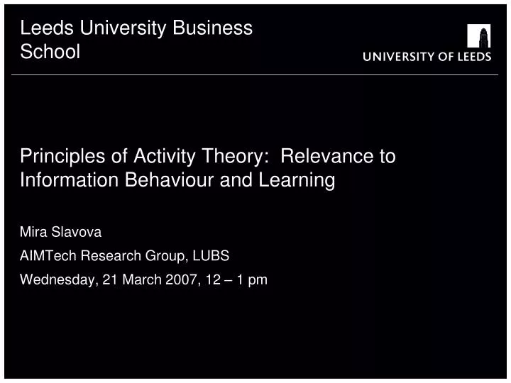 principles of activity theory relevance to information behaviour and learning