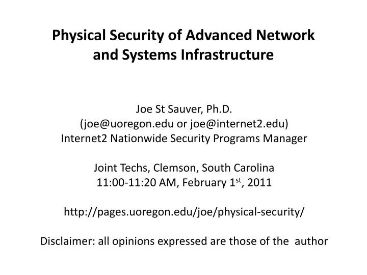 physical security of advanced network and systems infrastructure