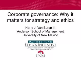 Harry J. Van Buren III Anderson School of Management University of New Mexico