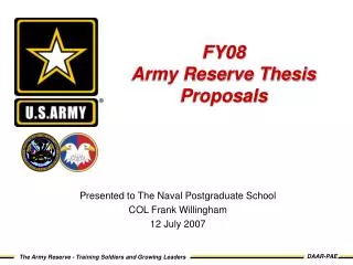 FY08 Army Reserve Thesis Proposals