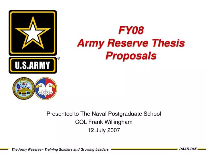 fy08 army reserve thesis proposals