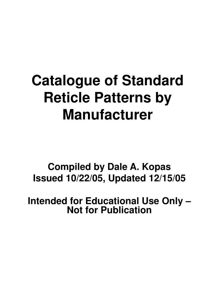 catalogue of standard reticle patterns by manufacturer
