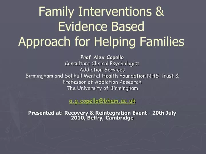family interventions evidence based approach for helping families