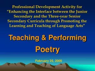 Teaching &amp; Performing Poetry