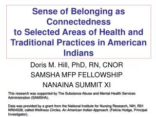 Sense of Belonging as Connectedness to Selected Areas of Health and Traditional Practices in American Indians