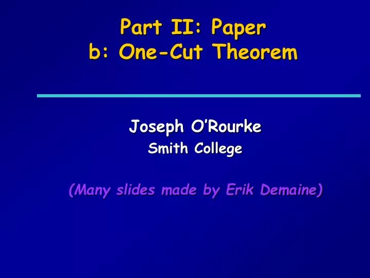 part ii paper b one cut theorem