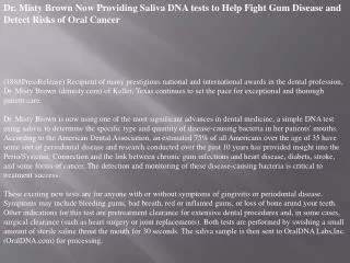 dr. misty brown now providing saliva dna tests to help fight