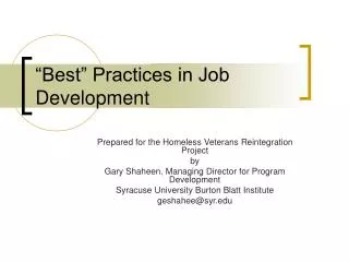 “Best” Practices in Job Development