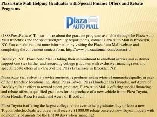 plaza auto mall helping graduates with special finance offer