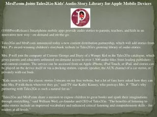 mrsp.com joins tales2go kids' audio story library for apple
