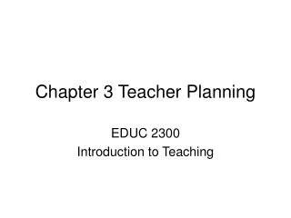 Chapter 3 Teacher Planning