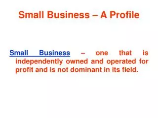 Small Business – A Profile
