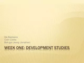 Week One: Development Studies
