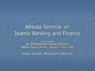 AlHuda Seminar on Islamic Banking and Finance