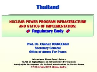 International Atomic Energy Agency TM/ WS on Topical Issues on Infrastructure Development: