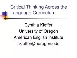 Critical Thinking Across the Language Curriculum