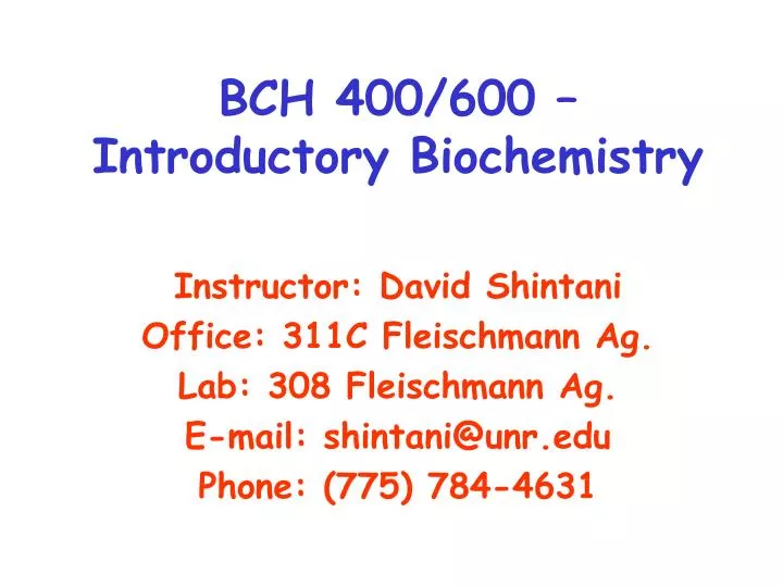 bch 400 600 introductory biochemistry