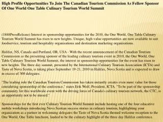 High Profile Opportunities To Join The Canadian Tourism Comm