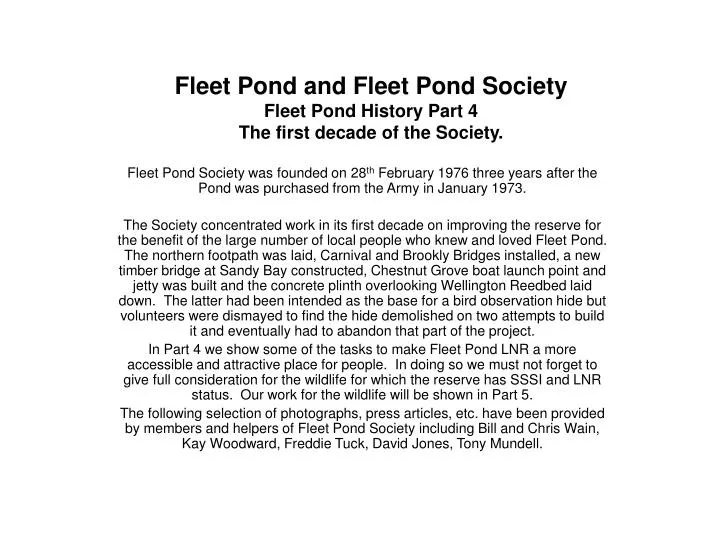 fleet pond and fleet pond society fleet pond history part 4 the first decade of the society