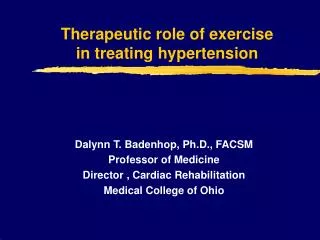 Therapeutic role of exercise in treating hypertension