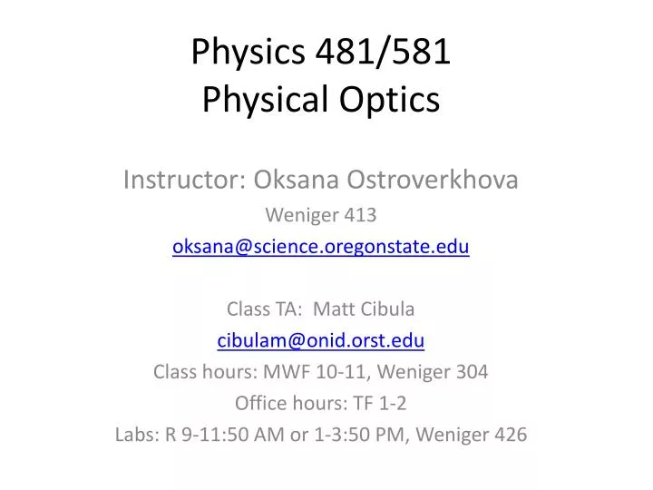 physics 481 581 physical optics