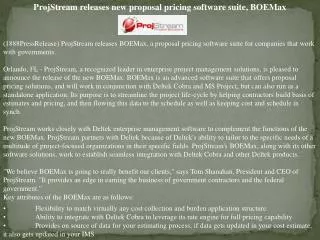 projstream releases new proposal pricing software suite, boe