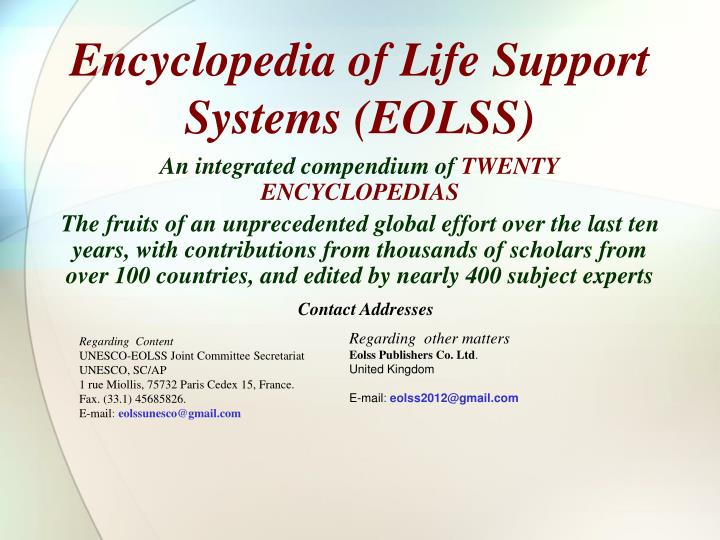 encyclopedia of life support systems eolss