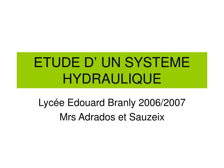 etude d un systeme hydraulique