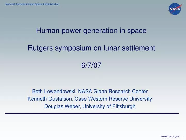 human power generation in space rutgers symposium on lunar settlement 6 7 07